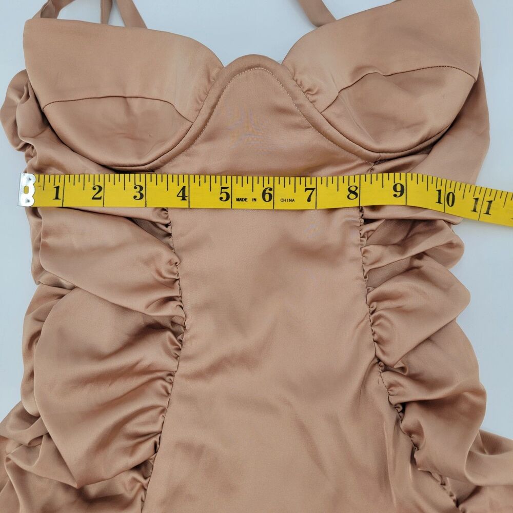 Oh Polly Womens 8 Tan Rouched Spaghetti Strap Underwire B Bra Bodycon Dress NWT - Picture 5 of 13